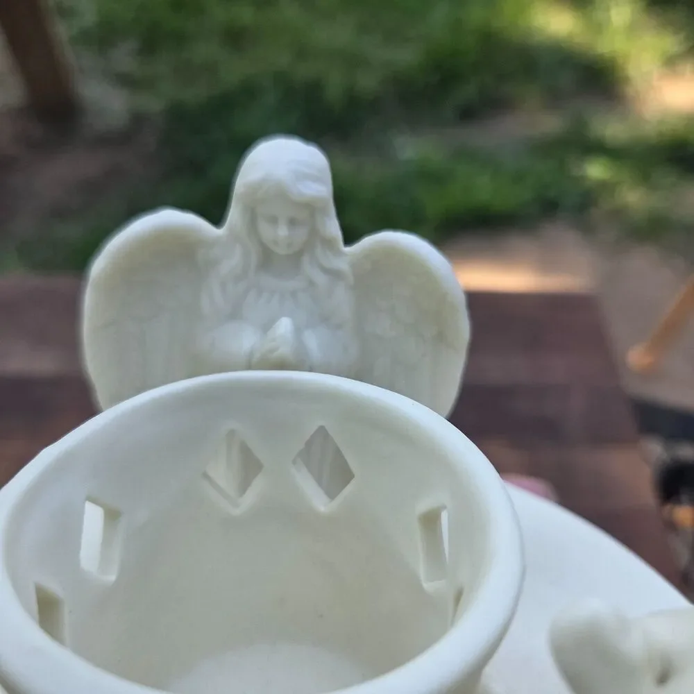 Vintage White Porcelain Praying Angel Tea Light Votive Candle Holder